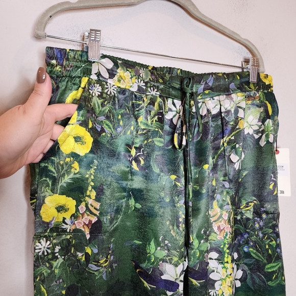 NWT Ted Baker Satin 2 Piece Pajama Set Boxy Green Botanical Birds Size Large - Picture 8 of 16